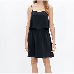Madewell Size 6 Black Sleeveless 100% Silk Spaghetti Strap Overlay Cami Dress